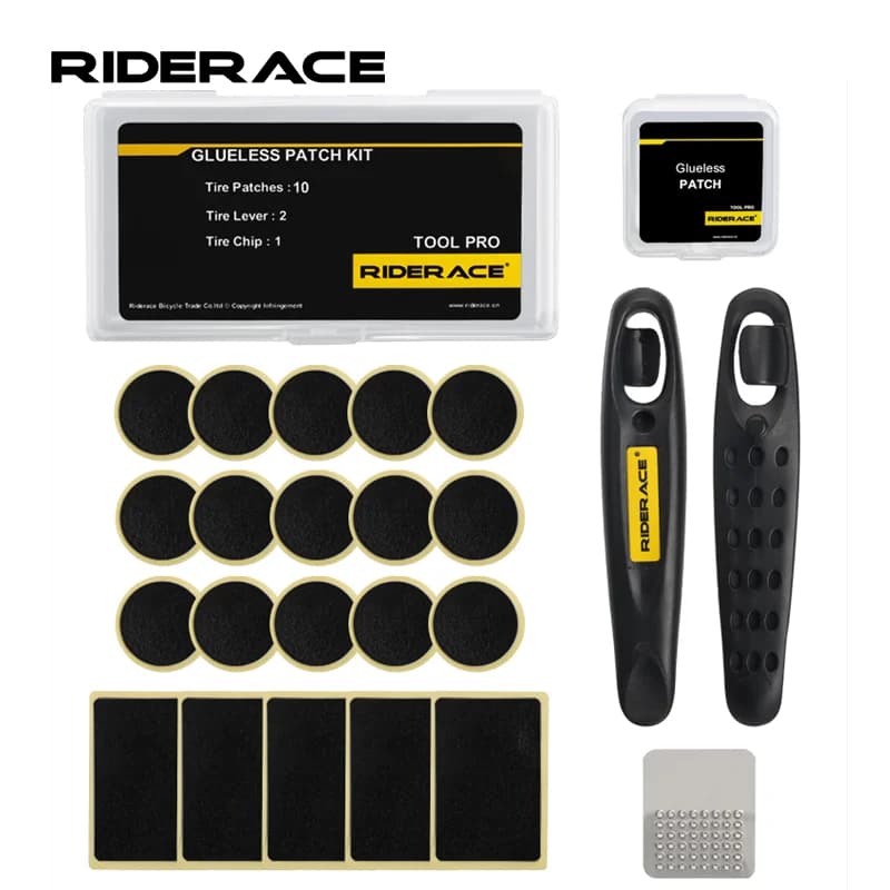 Kit di toppe per chip senza colla per bicicletta Toppa per camera d'aria per bici Leva per pneumatici Strumento di riparazione per ruote MTB Dispositivo di sigillante per toppe fredde senza colla