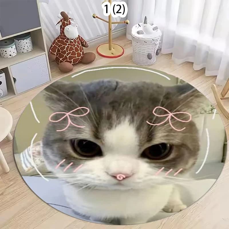 Tappeto Rotondo con Motivo Gatto Carino, Divertente Decorazione per la Casa, Morbido Tappetino Antiscivolo per Cameretta Bambini, Camera da Letto, Soggiorno