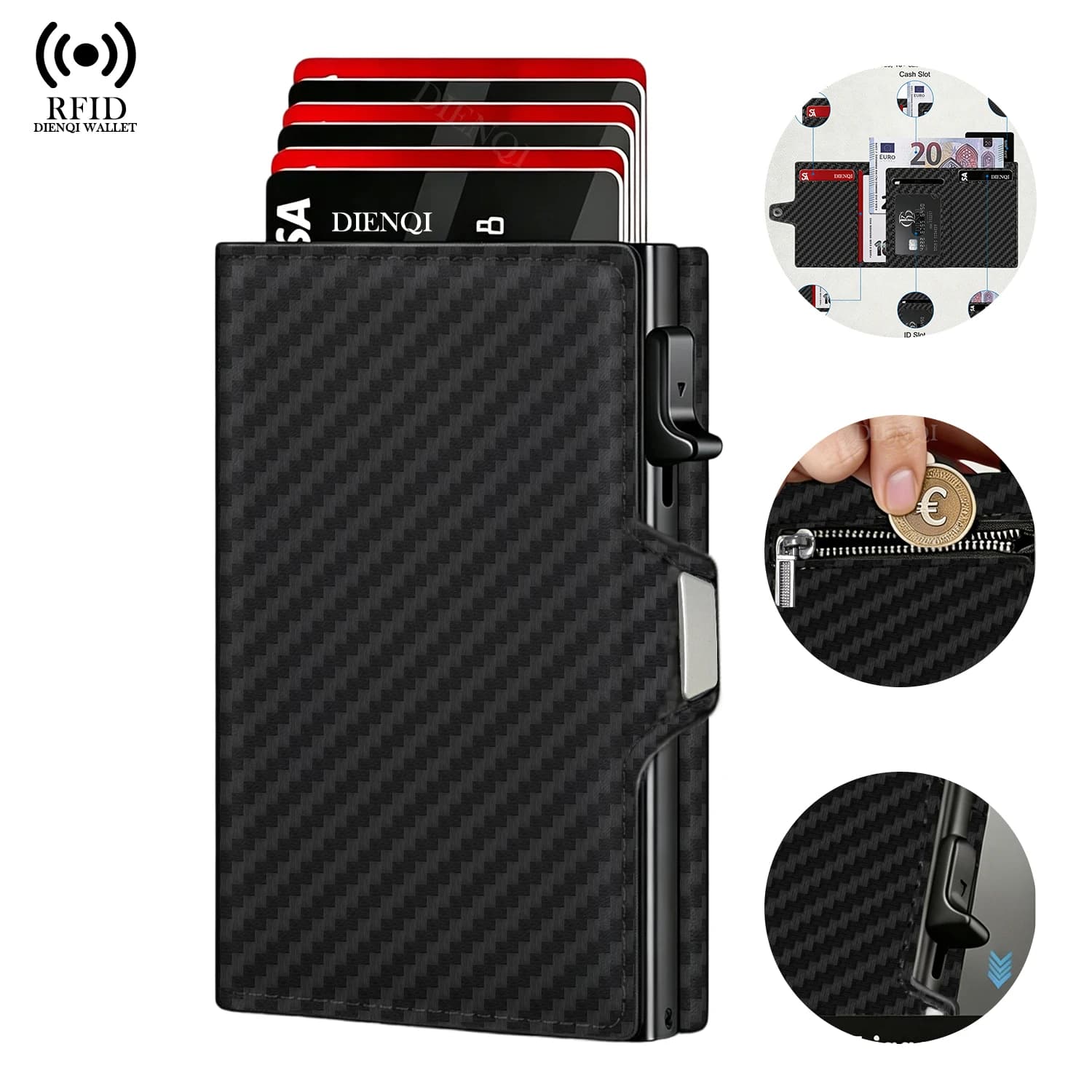 Rfid Small Men Wallets Credit Card Holder Carbon Fiber Partten Smart Luxury Wallet Bank Cardholder Case Business Wallet for Men