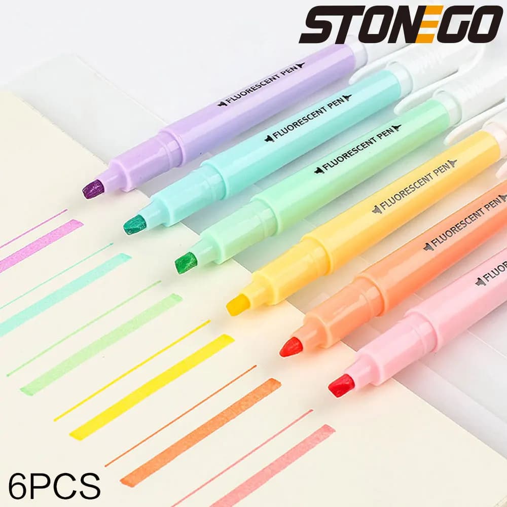 STONEGO 6PCS Set di evidenziatori a doppia punta Pennarelli fluorescenti Penne lampeggianti Penna a doppia punta Pennarelli colorati con accento antigraffio spesso