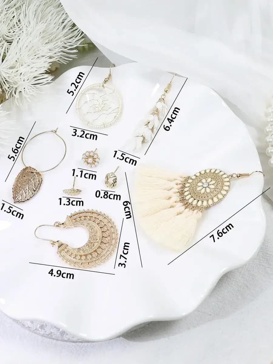 8 Pairs Bohemian Tassel Flower Earrings Set For Women Fashion Drop Earrings Gift