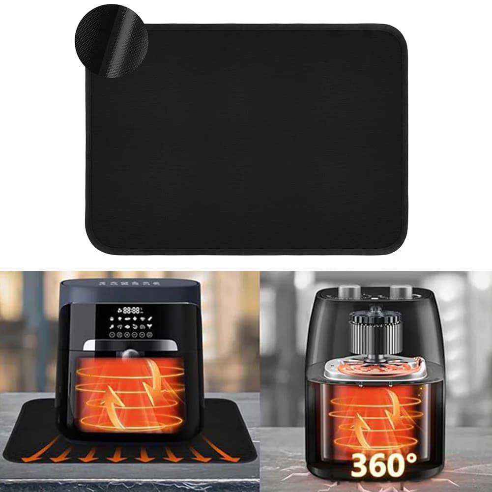 Heat Resistant Air Frying Mat Fire Retardant Silicone Pads for Kitchen Counter Guard 40X60 cm Black Household Kit