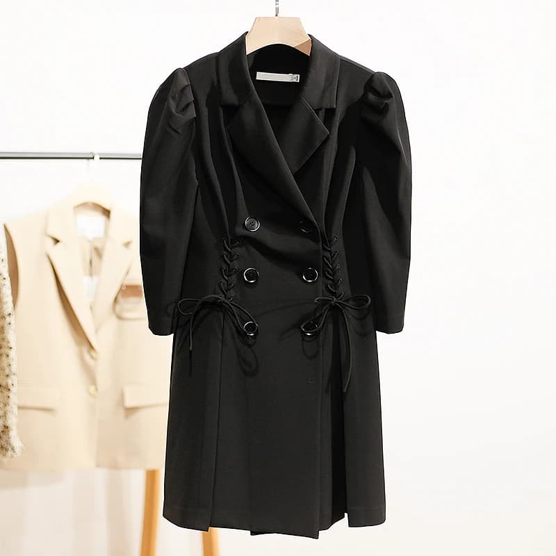 Abito midi XKing a doppio petto con cintura in vita, nuovo modello primaverile da donna, in poliestere, a maniche lunghe.