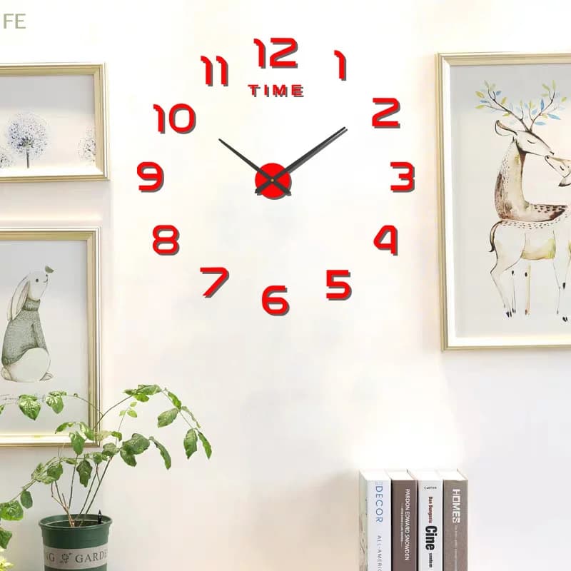 Orologio da Parete Grande 2D per Decorazione Camera da Letto, Soggiorno, Giardino, Adesivo Specchio Acrilico, Decorazione Artistica, Orologi Digitali