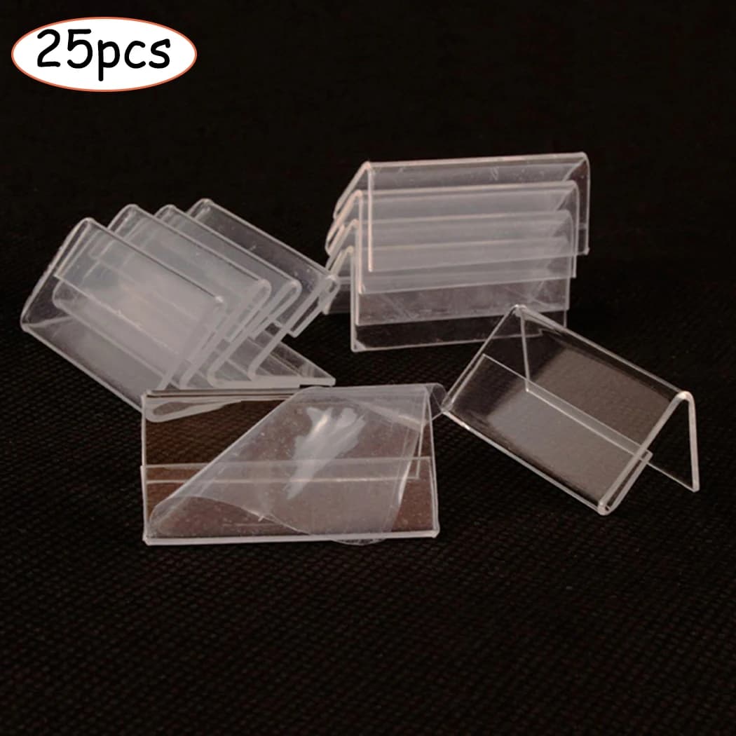 25 pezzi segno acrilico trasparente display titolare cartellino del prezzo etichetta set supporto da banco 20 * 40mm ripiani e supporto per negozi