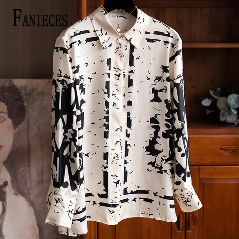 FANIECES Camicia da donna di design di lusso Top casual Autunno Manica lunga Stampa di moda Camicia femminile vintage Camicette eleganti da donna da ufficio