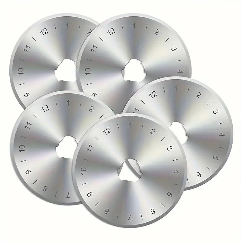 Set di 5 Lame Circolari Multiuso da 45MM per Taglierina Rotante, per Tessuti, Quilting, Cucito, Carta, con Punta in Carburo