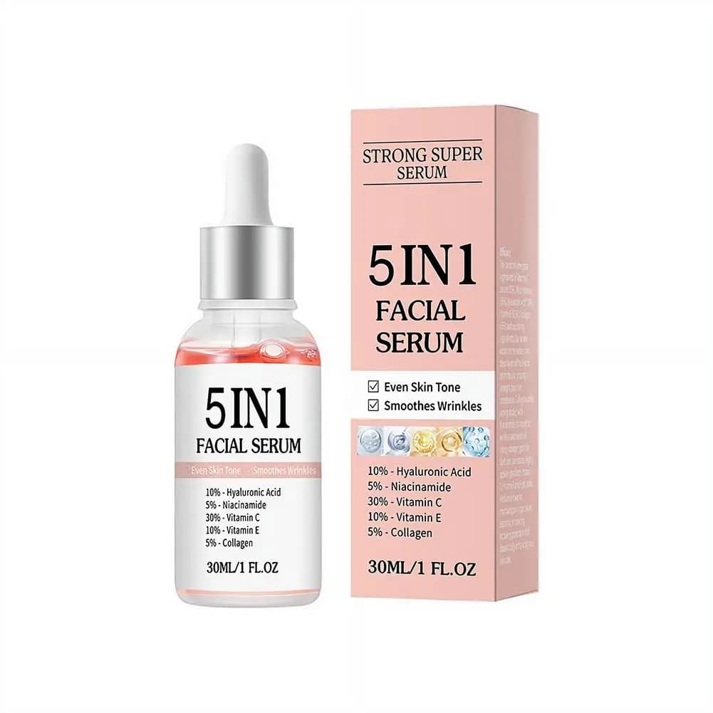 Face serum 5 in 1 deep moisturizing, illuminating, skin care with vitamin C, niacinamide, hyaluronic acid, narrows the pores, firming.