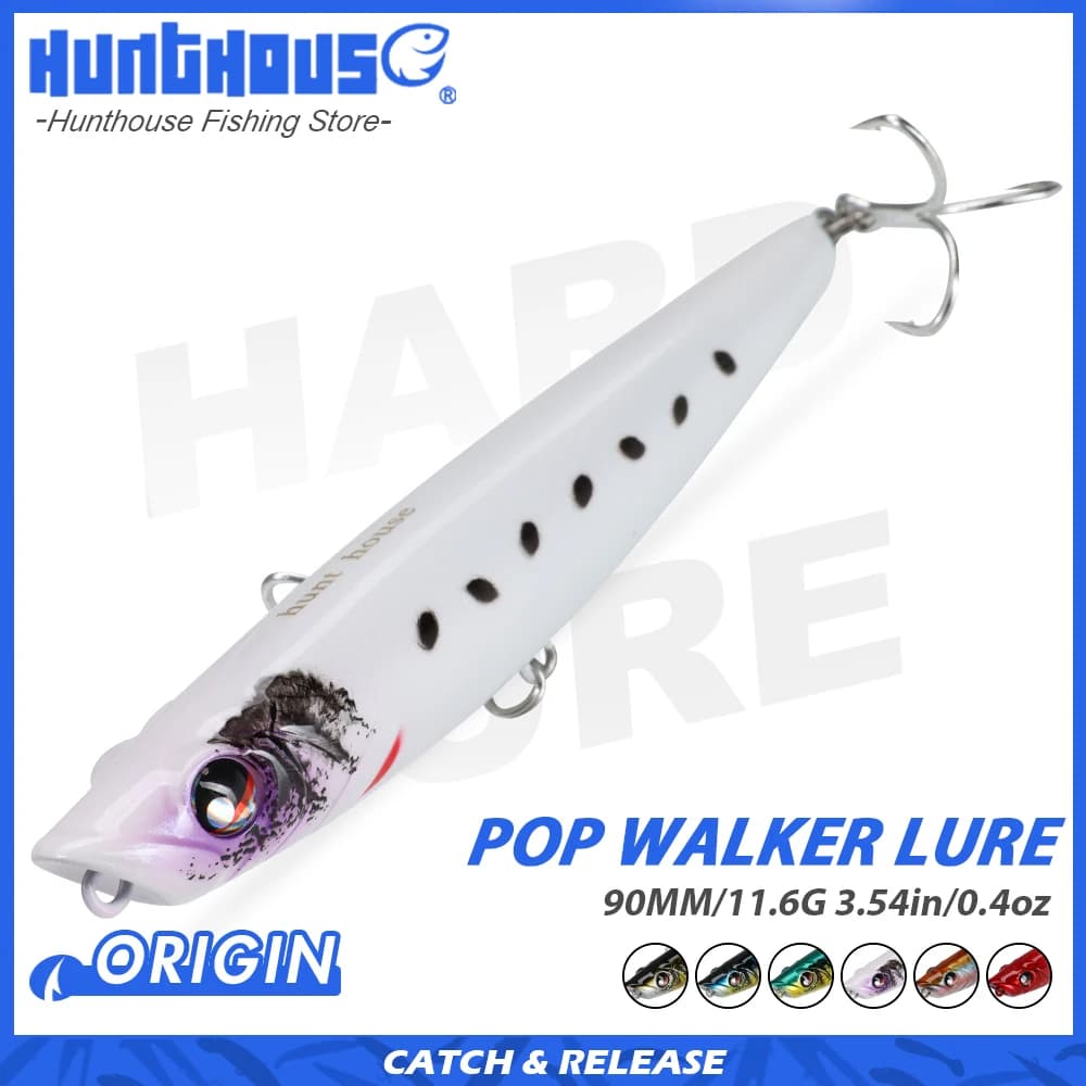 Hunthouse Pop Walker Matita Richiamo di Pesca Galleggiante Esca Dura Topwater 90mm/11.6g Superficie Popper WTD Acqua Salata Spigola Pesce Attrezzatura