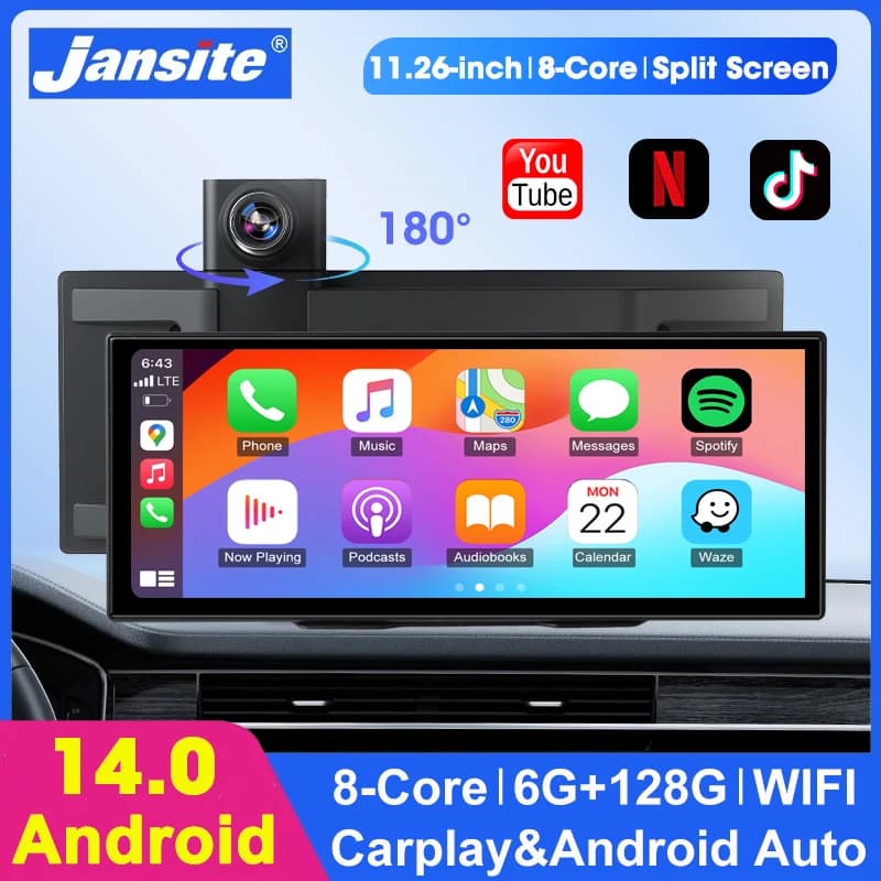 Android 14, 6G+128G, Dashcam 8 Core, WIFI, CarPlay Wireless and Android Auto, DVR Recorder for Auto