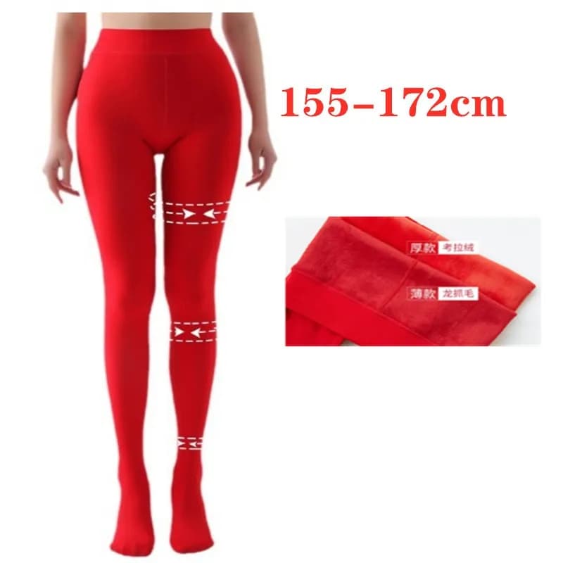 2024 300G 170G Donne Rosso Addensato Velluto Leggings Indossare Collant Caldo Sottile Festivo Passo Inverno Autunno Matrimonio Piede Grande
