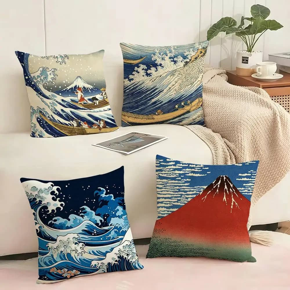 Art Katsushika H-Hokusai Square Double-Sided printed Pillow Case Bedroom Bedside Pillow Sofa Cushion Cover Gift