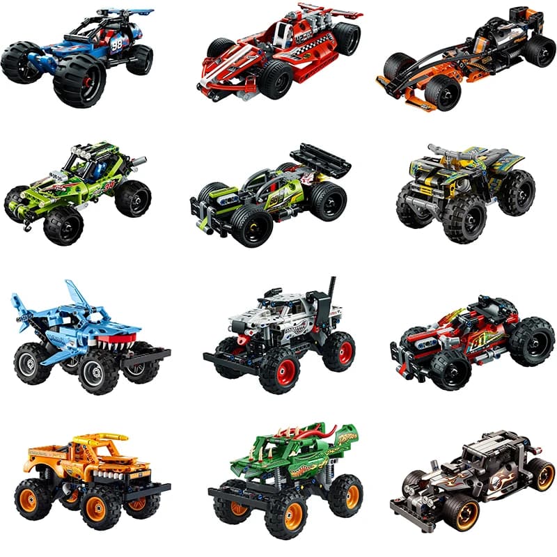 Serie Tecnica Monster Off-Road Jam Megalodon, Blocchi da Costruzione 2in1, Modellino Auto Sportiva da Corsa con Funzione Pull Back, Giocattoli per Ragazzi