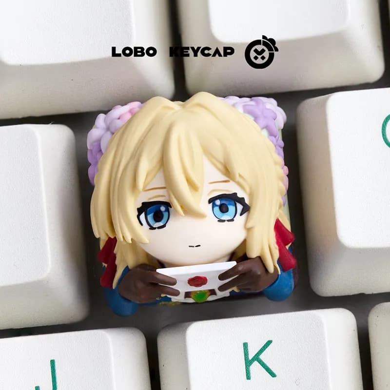 Keycap Lobo Violet Evergarden, simpatico e kawaii, in resina, artigianale, singolo ESC, personalizzato per tastiera meccanica, per fan di anime e otaku.