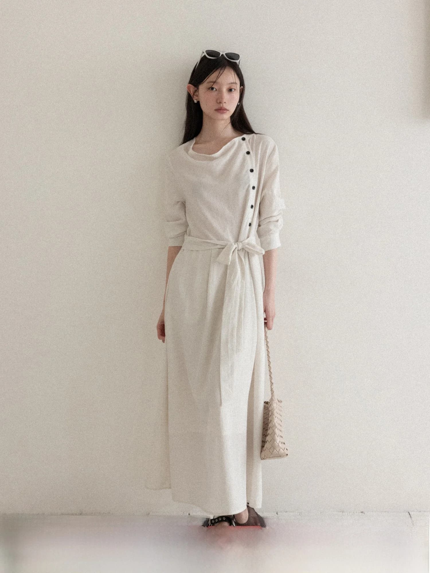 Chic Beige Waist-Cinching Midi Dress Women's Summer Versatile Slimming Long Dress Casual High Waist Soft Lenzing Viscose Nylo...