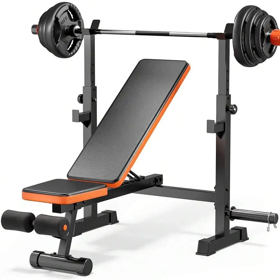 770lbs 5-In-1 Adjustable Weight Bench For Home Gym – Multi-Purpose Bench Press With Squat Rack, 7-Level Backrest & Barbell Storage | Full Body Strength Training (Black/Orange)