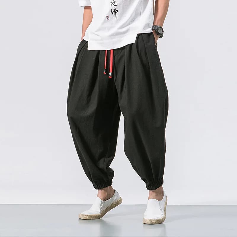2025 New Trendy Men Harem Pants Loose Oversized Style Cotton and Linen High Quality Jogger Sweatpants Casual Male Trousers
