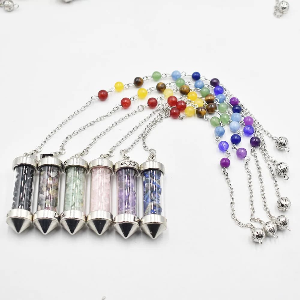 Pendente della collana del pendolo di dowsing della pietra naturale di modo di 7 Chakra per la fabbricazione di gioielli accessori di fascino 6 pz/lotto spedizione gratuita