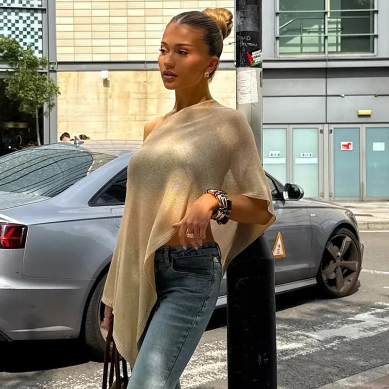 New Fashion Summer and Autumn Women's Solid Color Pullover Cape Hollow Loose Blouse Elegant Retro Knitwear Beach Batman Shirt