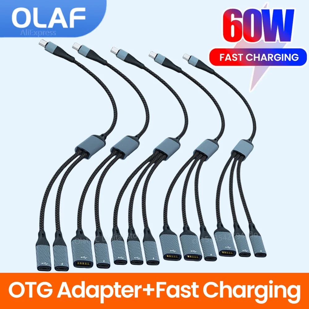 OLAF PD 60W HUB Tipo-C Splitter multiplo Cavo adattatore OTG a ricarica rapida USB C Maschio a USB + Tipo C Femmina Connettore di trasferimento dati