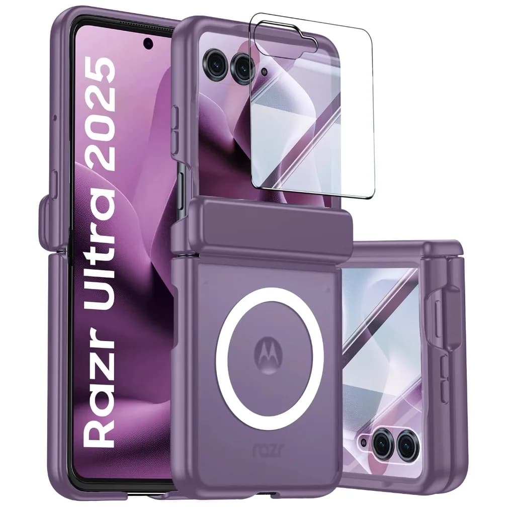For Magsafe Magnetic Phone Case with Front Tempered Glass Film Motorola Razr 70+ 60 50 Ultra Shockproof Hinge Protection Cover