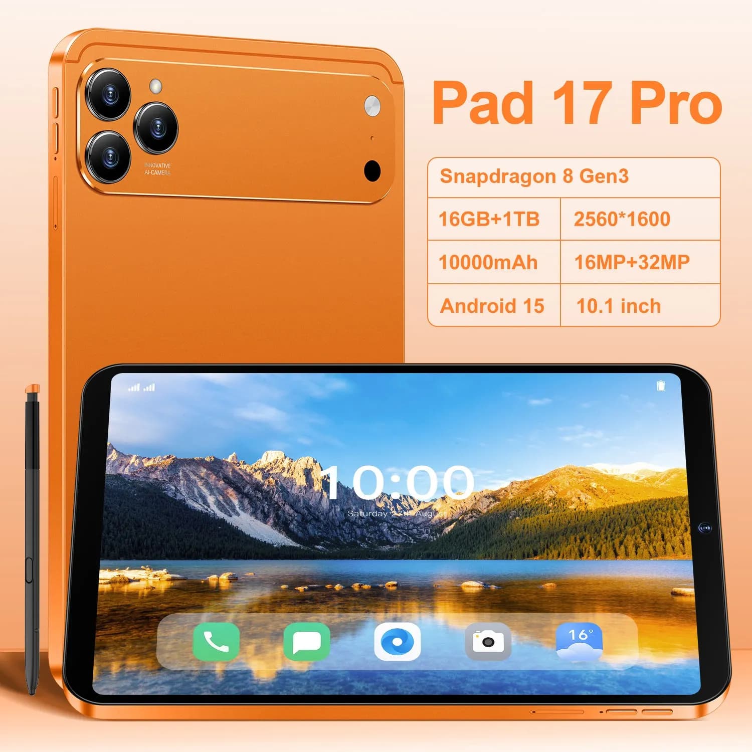 Tablet 2026 Pad 17 Pro 10.1" 5G Snapdragon 8 Gen3 22GB+2TB 10000mAh Fotocamera 32MP Android 15