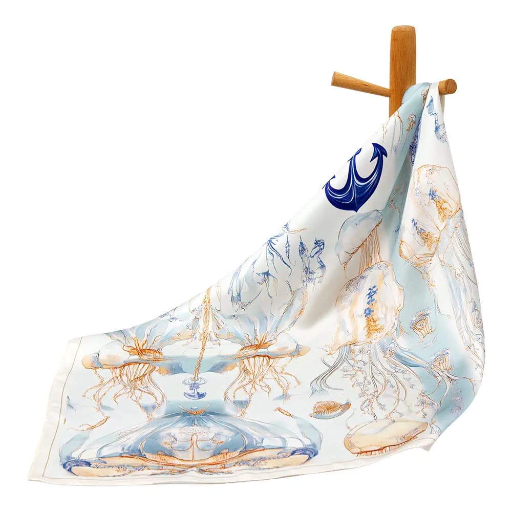 Foulard Quadrato in Pura Seta da 53 cm da Donna, Stampa Medusa, Bandana Ocean Reverie Art, Elegante Sciarpa per Capelli, Sciarpa alla Moda, Regalo