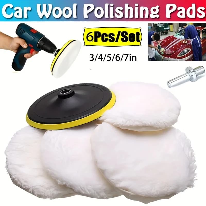 Kit per lucidatura industriale in lana da 6 pezzi Tampone per lucidatura Spugna per ceratura per auto Disco per la cura della vernice per auto Gadget per auto