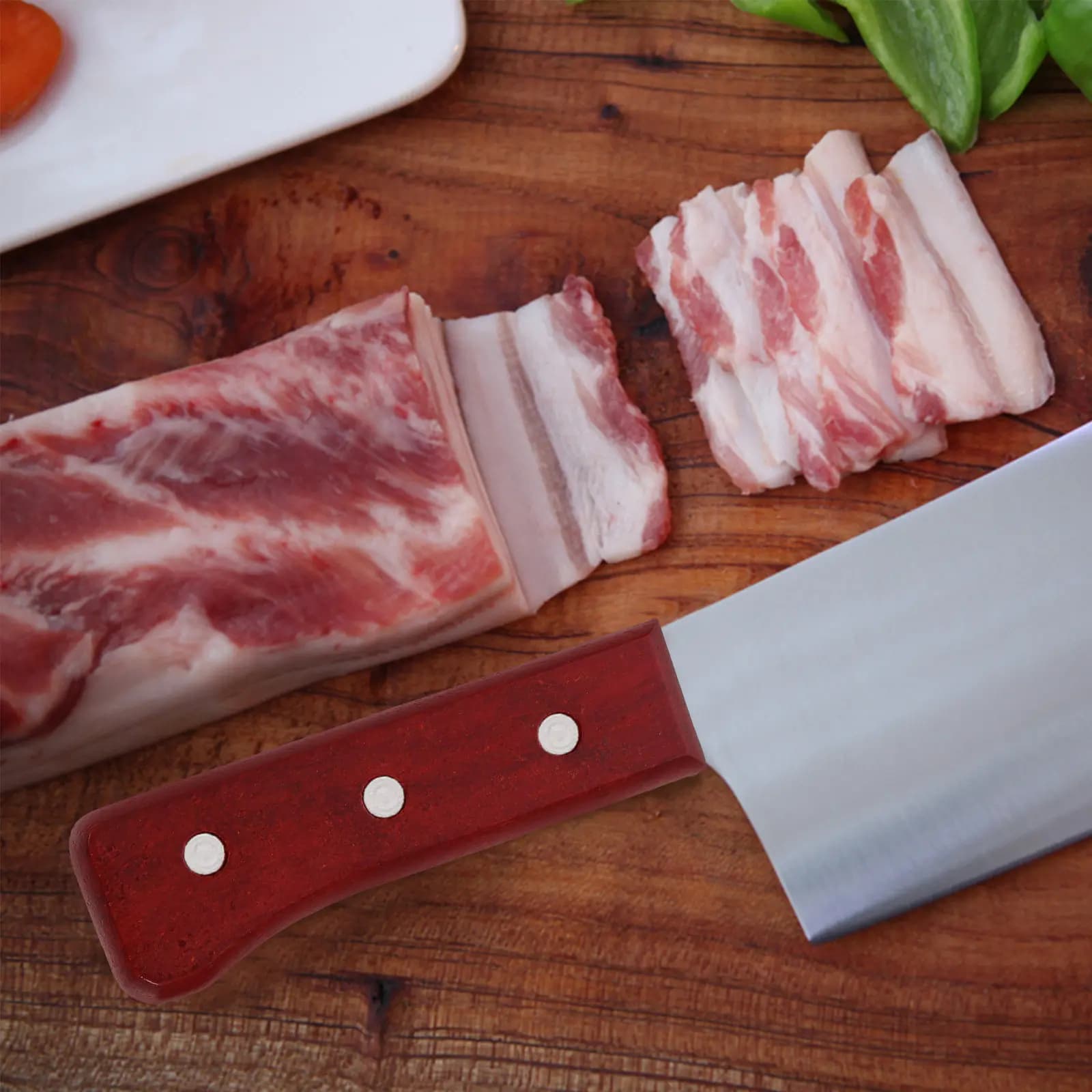 Set di 1 Manico di Ricambio in Legno di Pero Rosso per Coltelli, Impugnatura Ergonomica per Utensili da Cucina, Comoda Impugnatura Sostitutiva per Coltelli