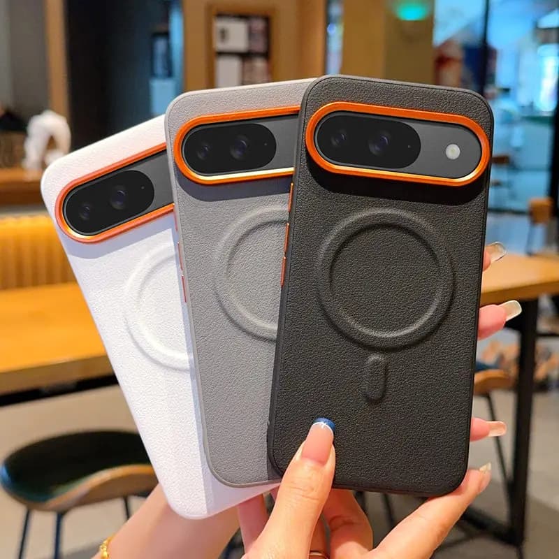 For Google Pixel 10A 10 11 Pro XL Vegan Leather Phone Case Magnetic Wireless Charger PC Shell Protective Solid Color Back Cover