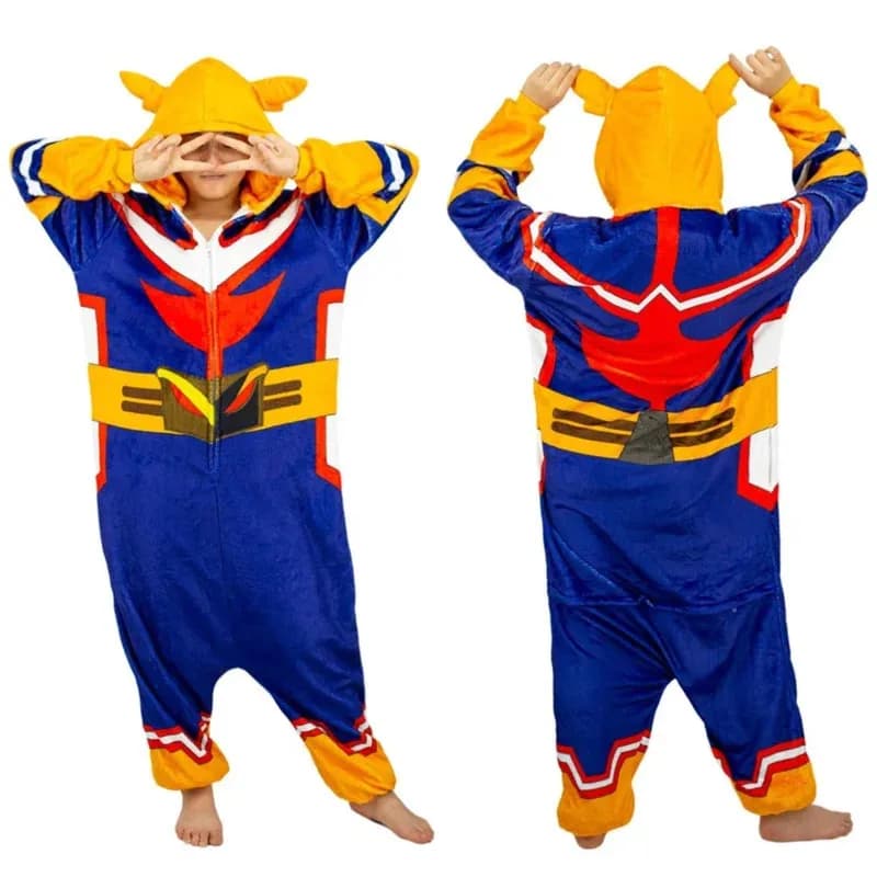 Pigiama unisex per adulti Cartoon Anime My Hero Academy All Might Cosplay Accappatoio Tuta di flanella Kigurumi Halloween Outfit PR3111
