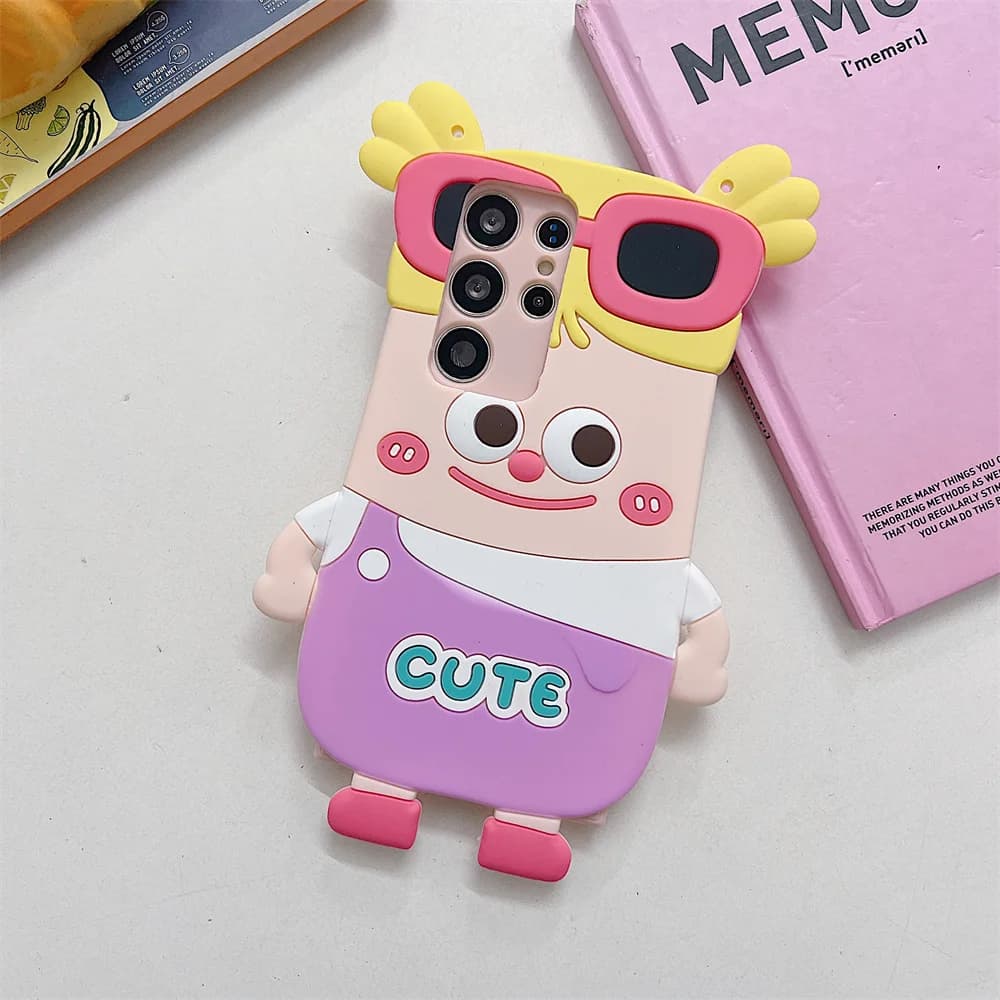 Preppy Cute Sunglasses Girl hone Case for 17 Pro Max Doll Crossbody Strap Soft Silicone Protective Cover for iPhone 16 15 14