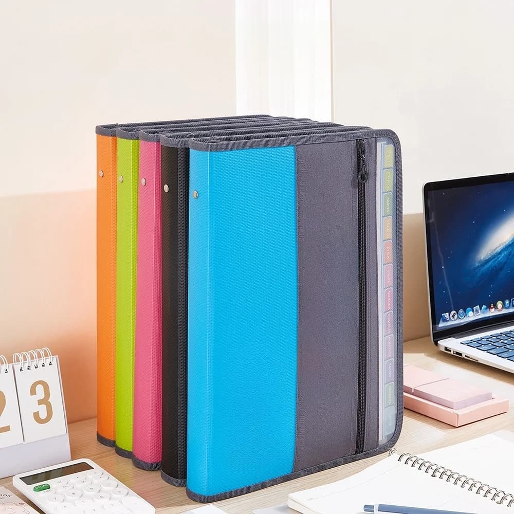 Organizzatore di file per fisarmonica Makeasy con cerniera sicura Cartella di file espandibile a 12 tasche Organizzatore portatile per ricevute di fatture di carta mensile