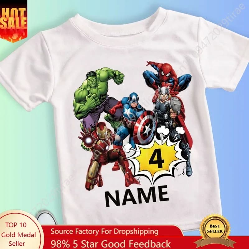T-shirt personalizzata Marvel per compleanno, maglietta estiva a maniche corte per feste a tema supereroi, cosplay per genitori