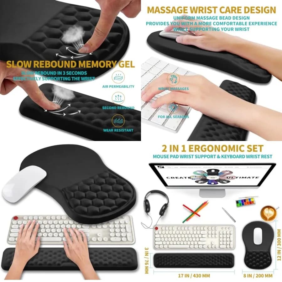 Tappetino per Mouse Ergonomico 2 in 1 con Supporto per Polso, Set per Tastiera Computer, con Sollievo dal Dolore del Tunnel Carpale e Massaggio