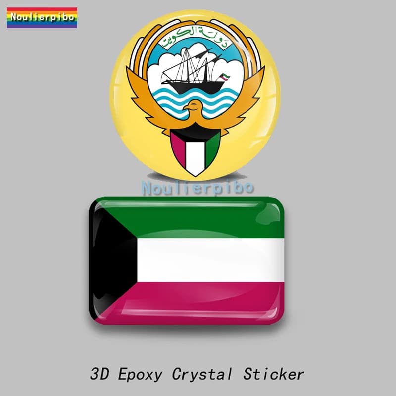 3D Epossidico Kuwait Bandiera Emblema nazionale Adesivo per cupola per auto Custodia per trolley per auto Casco per moto Telefono cellulare Decalcomania per laptop in vinile