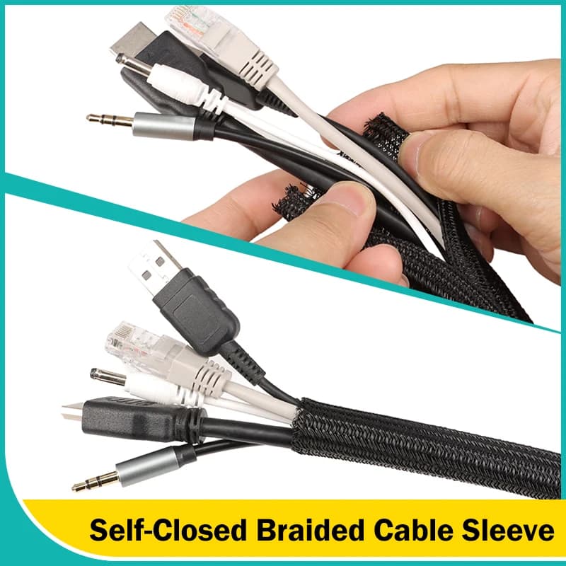 Manicotto per cavo nero chiuso 3mm ~ 60mm PET intrecciato per cavo USB Cavo di alimentazione TV Computer Linea automatica domestica Guaina protettiva divisa