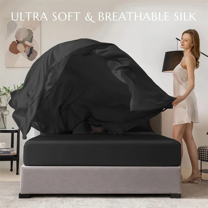 1Pc 100% Mulberry Silk Bed Flat Sheet for Double Bed Solid Color Top Sheets Single/Queen/King Flat Bedsheets Home Soft Bed Linen