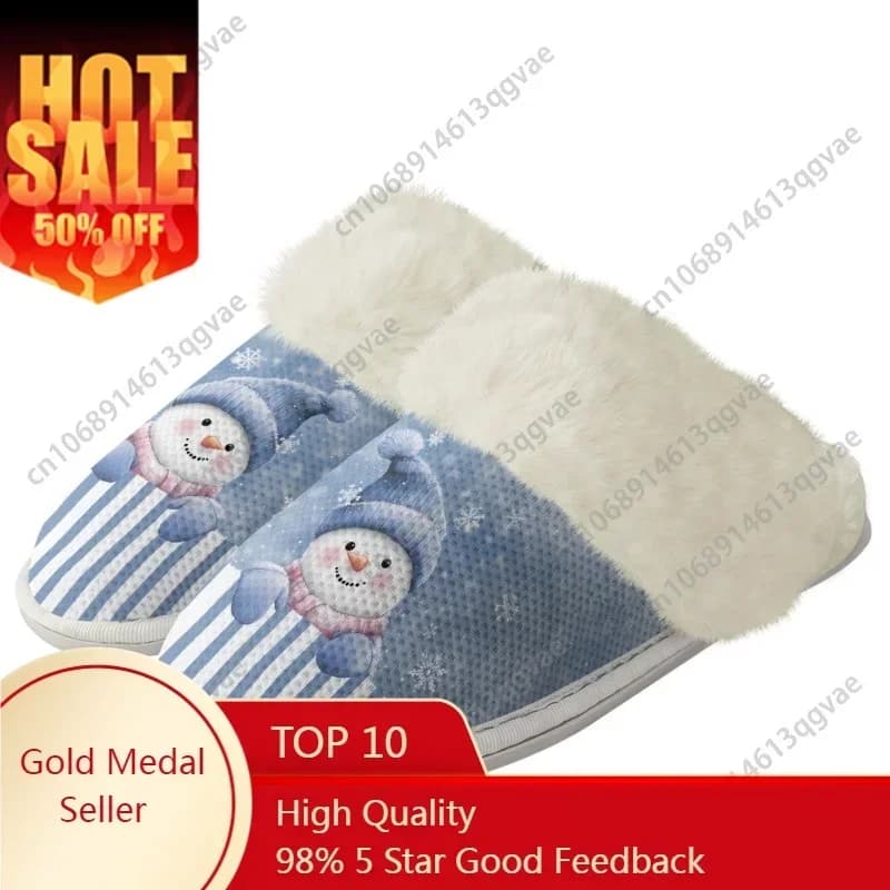 Christmas Slippers in Scottish style with snowman, for men and women, for the house, in cotton, in plush, per bedroom, to keep warm, customised light slippers