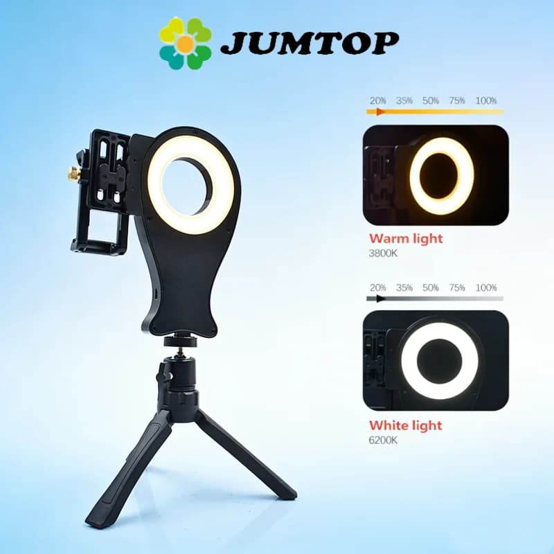 Luce ad Anello per Fotografia Dentale JUMTOP, Temperatura di Colore e Luminosità Regolabili, Lampada per Igiene Orale