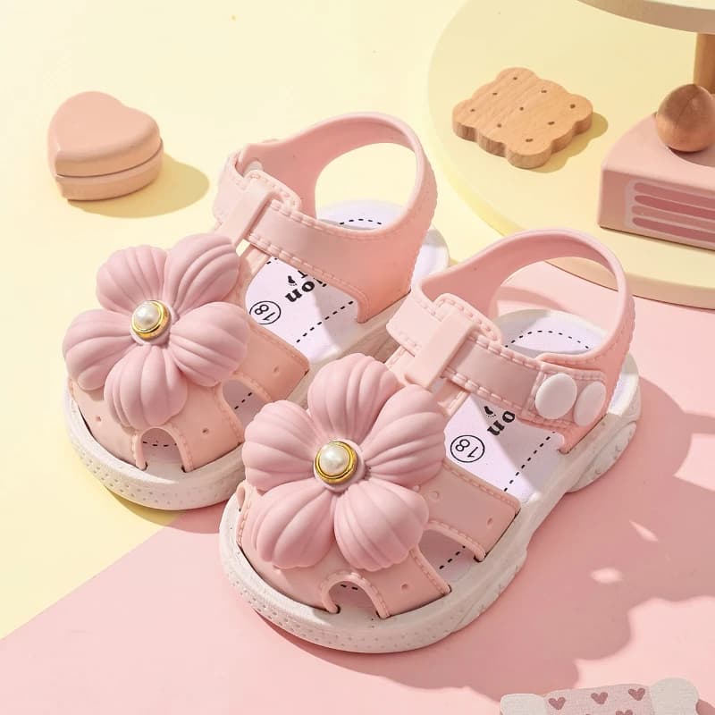 Sandali da bambina 2026 alla moda, comodi, morbidi, primaverili/estivi, con punta chiusa, graziosi sandali a fiore da principessa, scarpe basse versatili