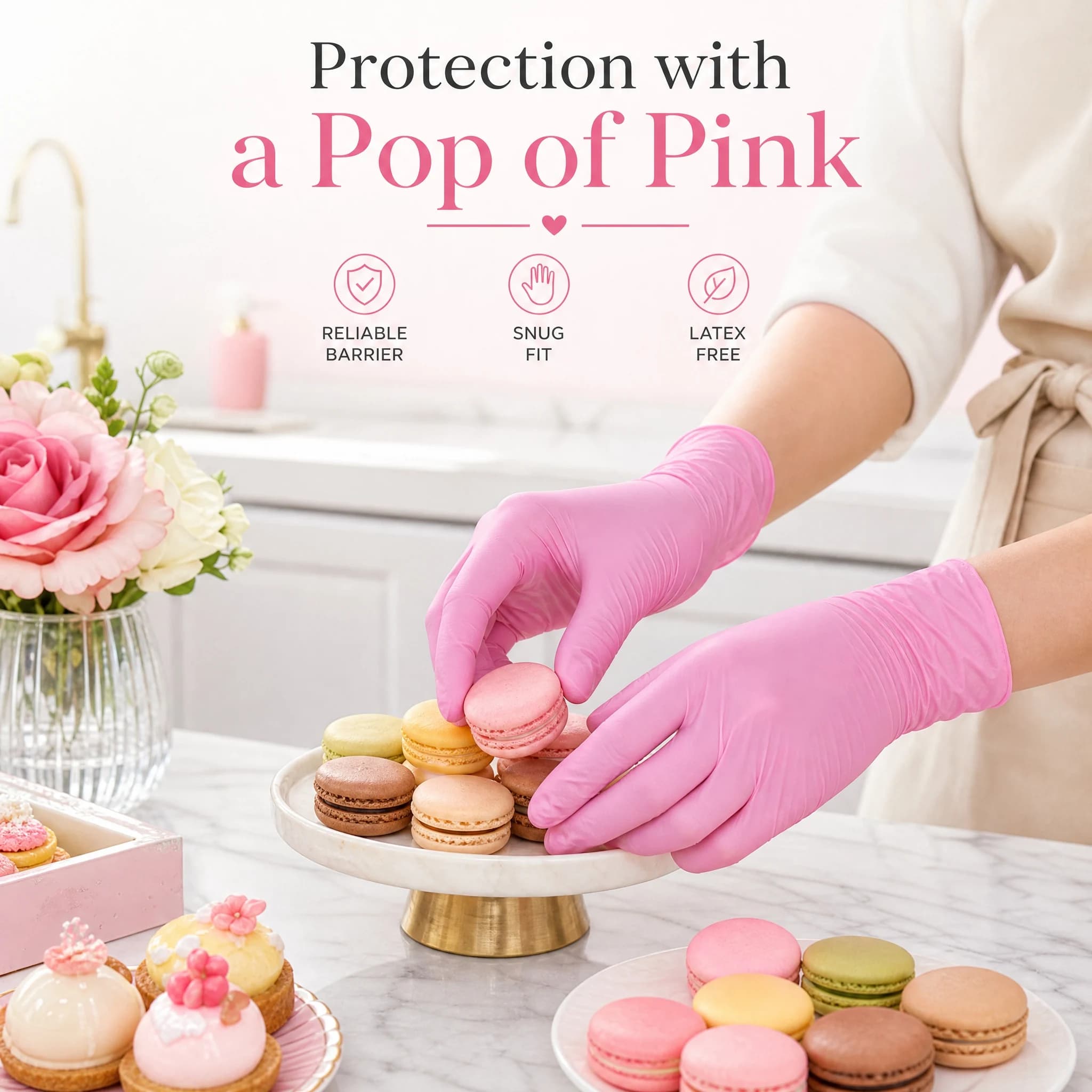 Simple Pink Nitrile Gloves 100 Pieces, Indispensable Daily Protection, for Kitchen and Cleaning, Hypoallergenic