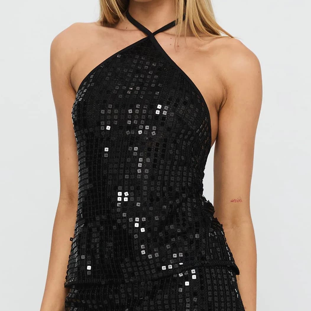Sequin Hip-wrapped Skirt Set New Sexy Spice Girl Suspender Navel Set
