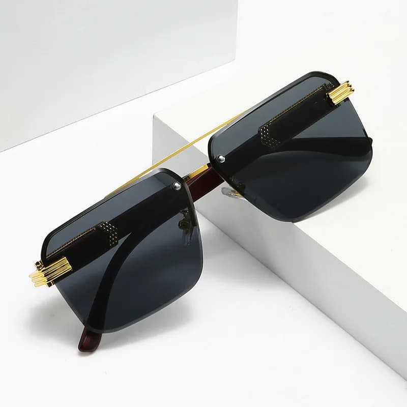 Half-frame glasses square diamond-cut sunglasses marble grain sunglasses sunscreen sunglasses