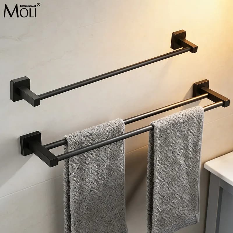 30/40/50/60/70/80/90/100cm nero opaco bagno doppio portasciugamani scaffale porta asciugamani da bagno appendiabiti Bar autoadesivo ML1199
