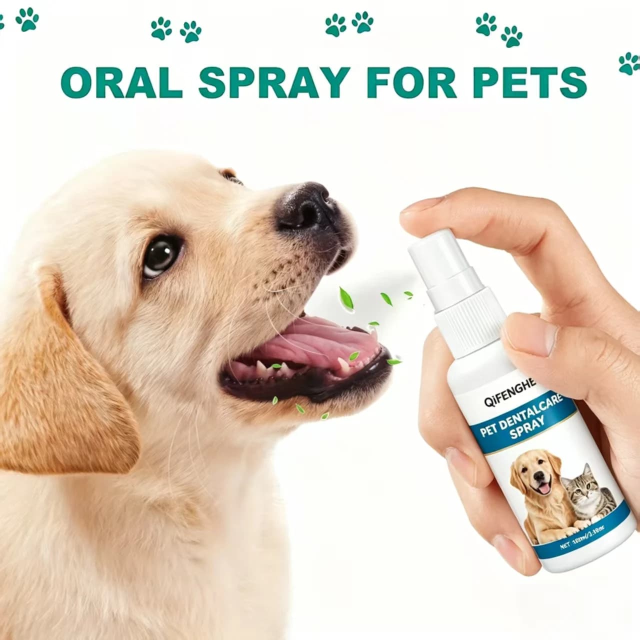 Spray per la Cura Dentale degli Animali Domestici 100ml, Spray per l'Igiene Orale a Base Vegetale per Cani e Gatti, Elimina l'Alito Cattivo Pulisce i Denti Senza Spazzolare