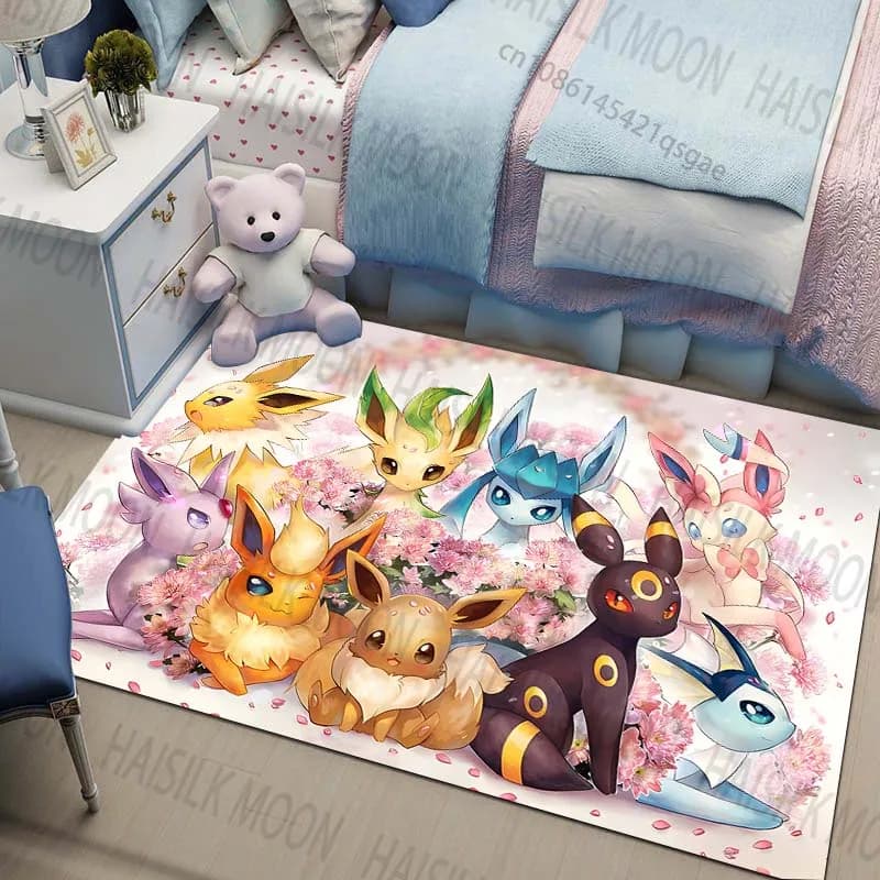 Tappeti con Motivo Pokemon All Eeveelutions in Diverse Misure per Soggiorni, Tappetini da Gioco, Decorazioni Robuste per Camere da Letto, Tappetini per Gattonare, Regali di Lusso