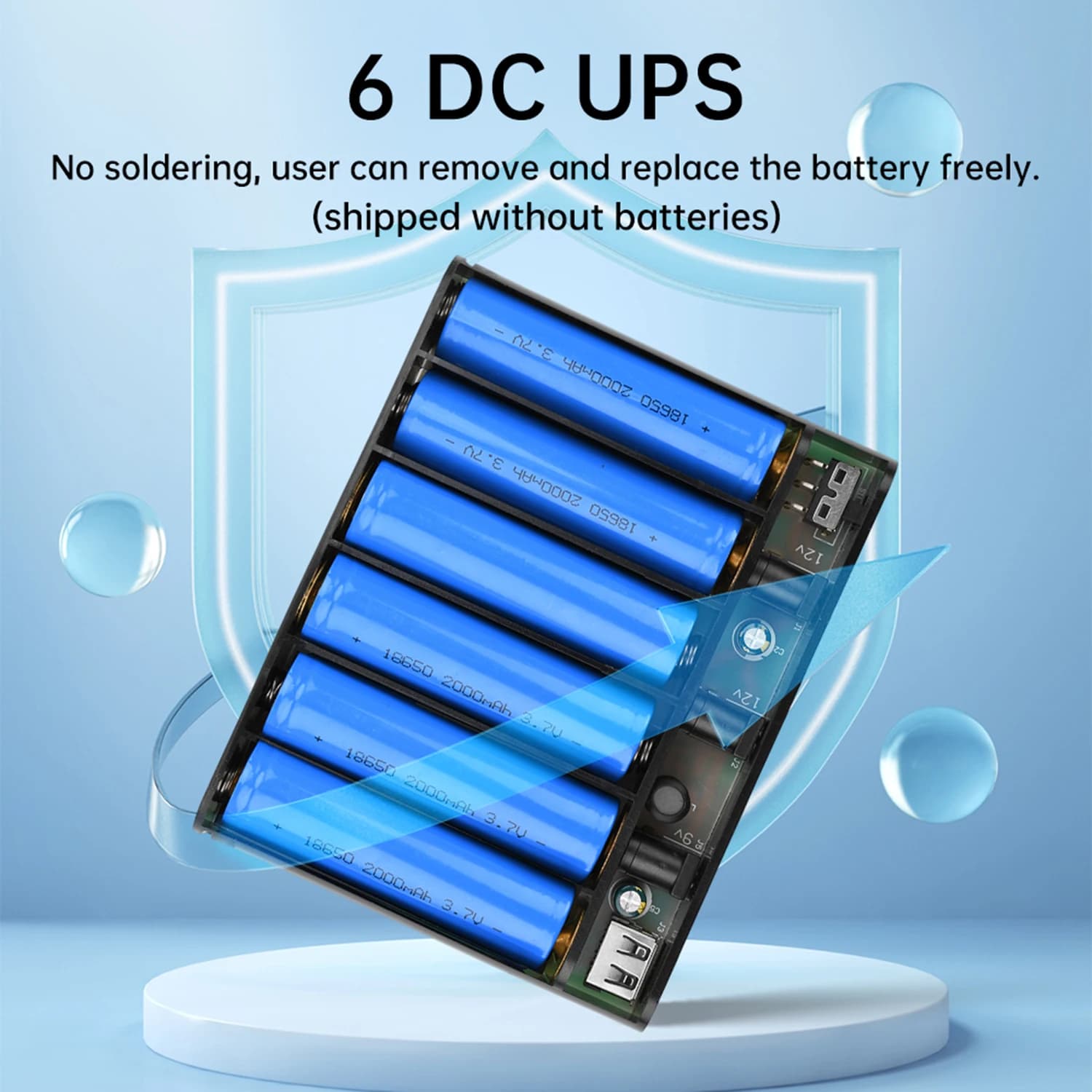 DC UPS Alimentatore 5V 9V 12V Uscita 6x18650 Batteria ininterrotta FAI DA TE Power Bank Box per casa Router Cellulare Tablet Modem