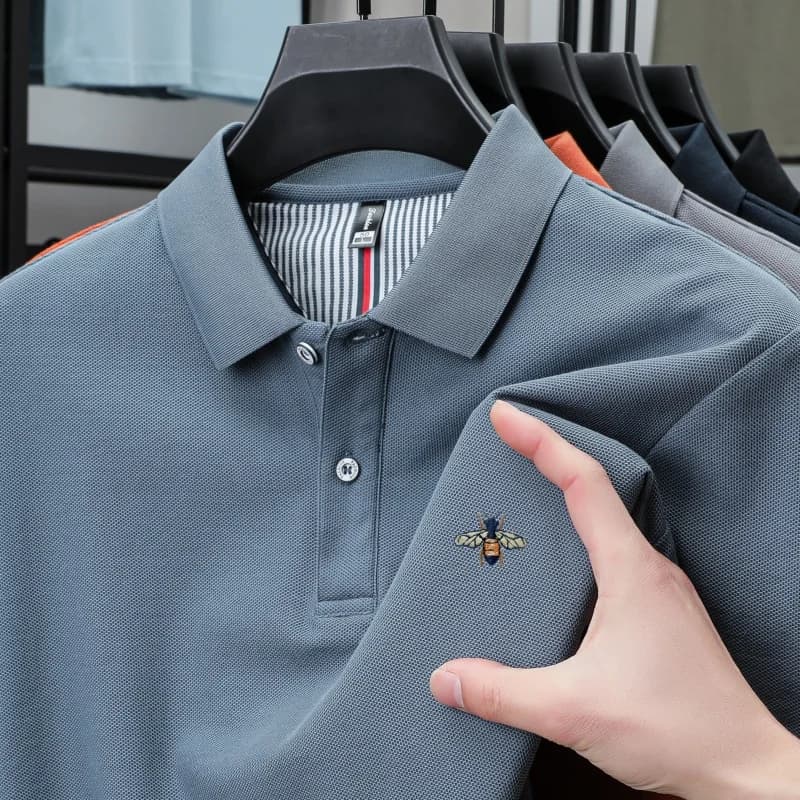 2025 summer new 100% cotton men's short sleeve polo shirt trendy brand bee embroidery high-end comfortable casual lapel T-shirt