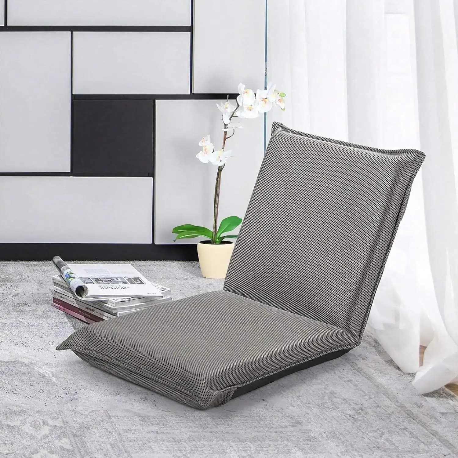Sedia da pavimento pieghevole regolabile in 6 posizioni per meditazione, videogiochi, con supporto per la schiena, per leggere, guardare la TV, seduta portatile